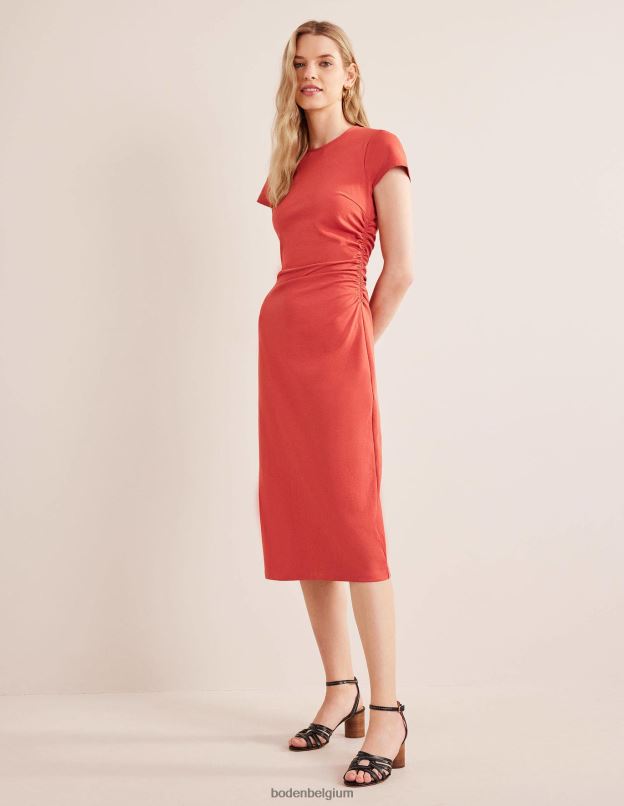 femmes Boden tomate robe midi en jersey froncée sur les côtés vêtements Z42D02149