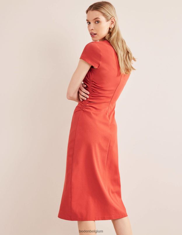 femmes Boden tomate robe midi en jersey froncée sur les côtés vêtements Z42D02149