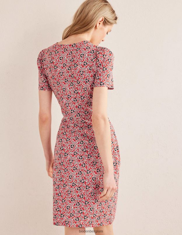 femmes Boden tourbillon de tomates et de trèfles robe en jersey nouée sur le devant vêtements Z42D01050