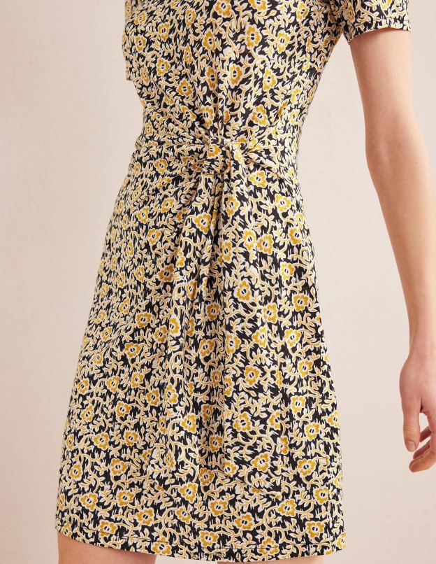 femmes Boden tourbillon noir et trèfle robe en jersey nouée sur le devant vêtements Z42D01018