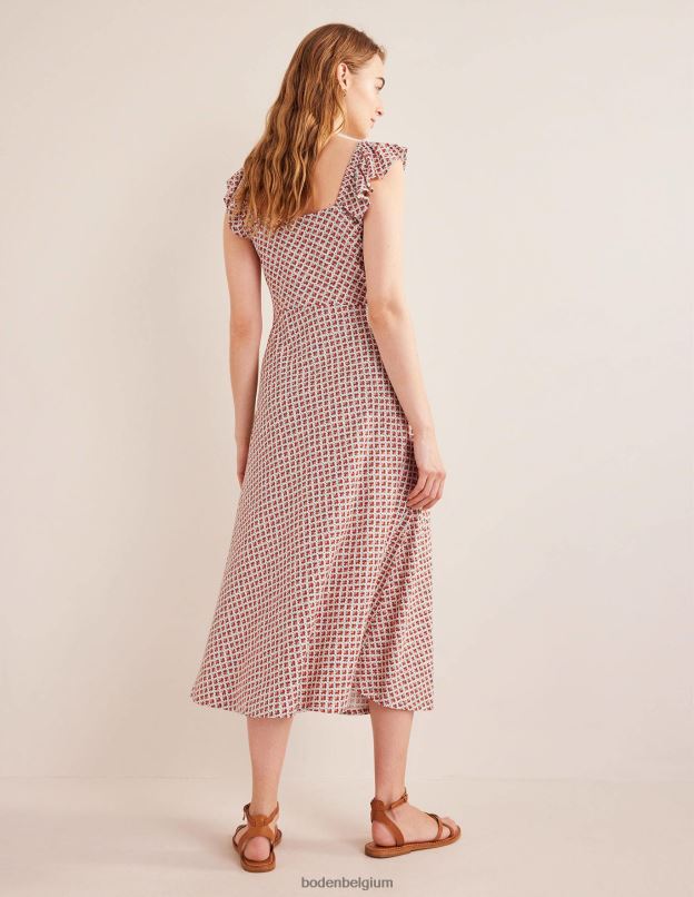 femmes Boden vermillon et bourgeon fleuri robe midi en jersey à volants vêtements Z42D01055