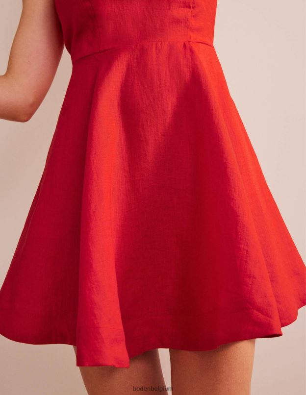 femmes Boden vermillon robe courte ajustée et évasée en lin vêtements Z42D030