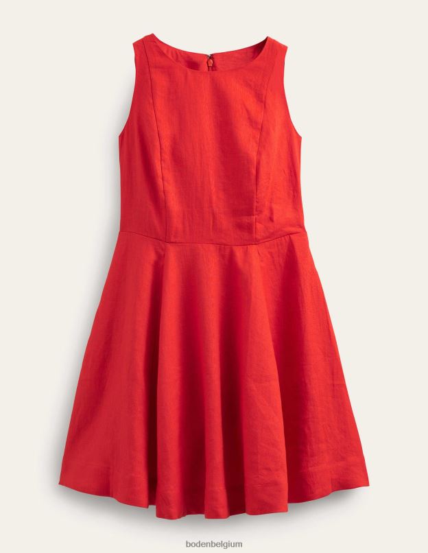 femmes Boden vermillon robe courte ajustée et évasée en lin vêtements Z42D030