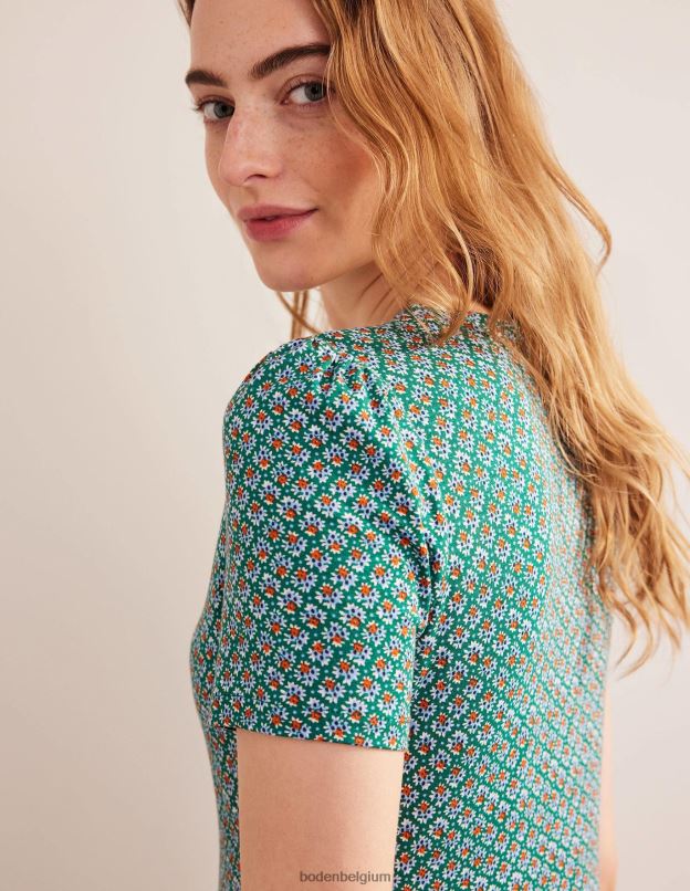 femmes Boden vert bouteille et bouton fleuri robe midi en jersey facile à volants vêtements Z42D01016