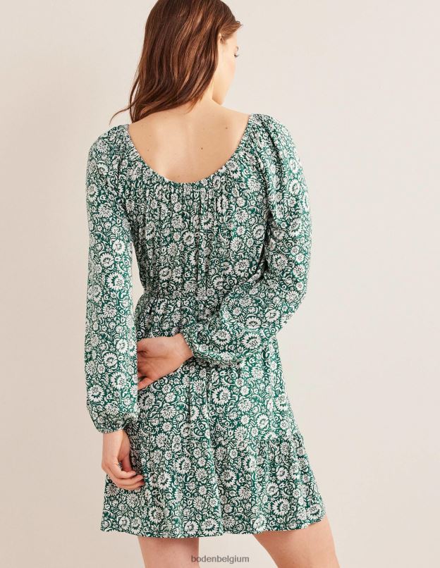 femmes Boden vert bouteille et cascade de fleurs robe courte en jersey à volants vêtements Z42D01248