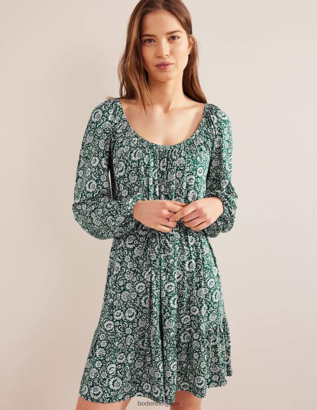 femmes Boden vert bouteille et cascade de fleurs robe courte en jersey à volants vêtements Z42D01248