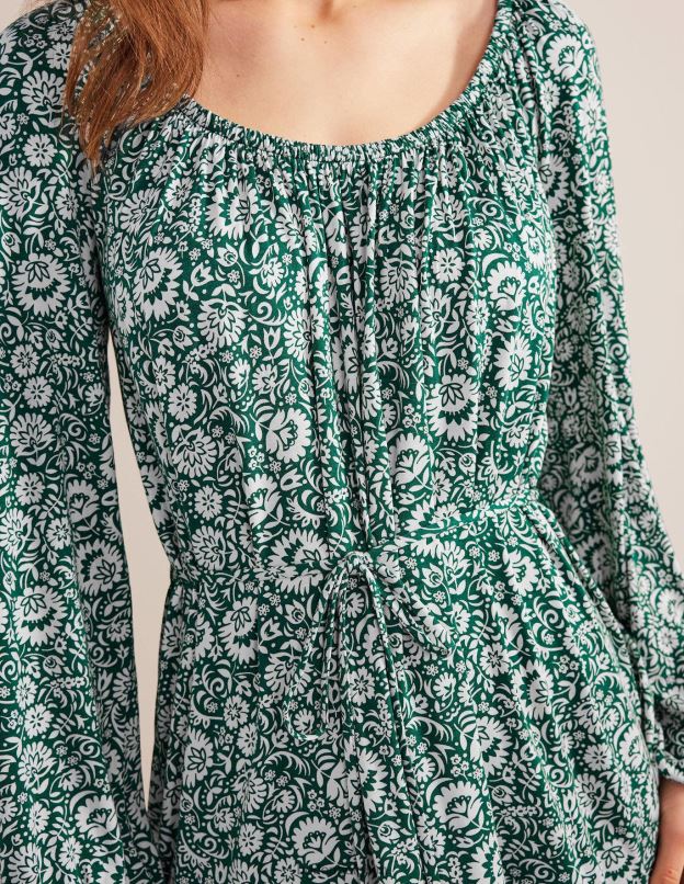 femmes Boden vert bouteille et cascade de fleurs robe courte en jersey à volants vêtements Z42D01248