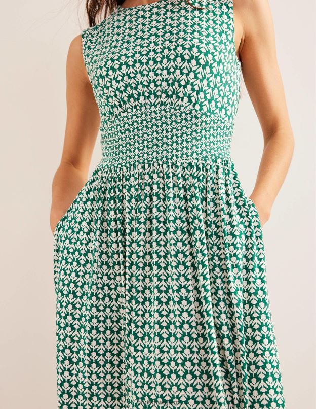 femmes Boden vert bouteille et tulipe pop robe mi-longue en jersey à détail de taille vêtements Z42D02175