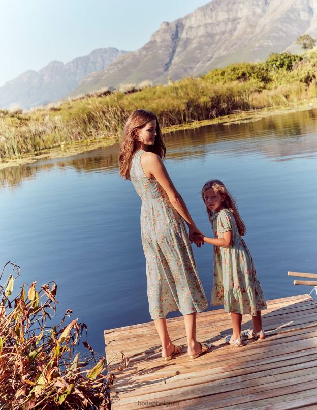 femmes Boden vert pâle et floral vintage robe midi ajustée et évasée vêtements Z42D01201