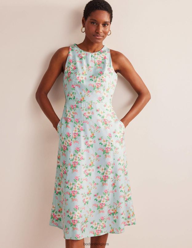 femmes Boden vert pâle et floral vintage robe midi ajustée et évasée vêtements Z42D01201