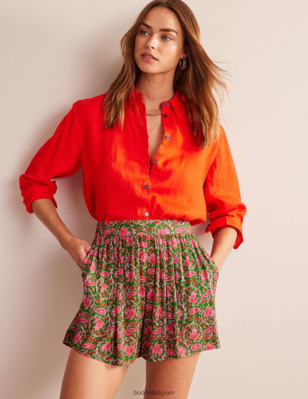 femmes Boden citron vert et vigne botanique short froissé à enfiler vêtements Z42D0609