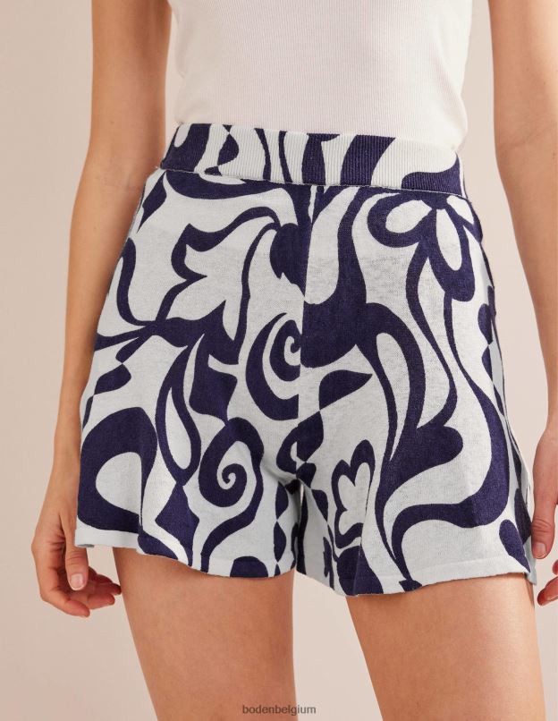 femmes Boden encrier & fleur d'ivoire azur short tricoté vêtements Z42D01081