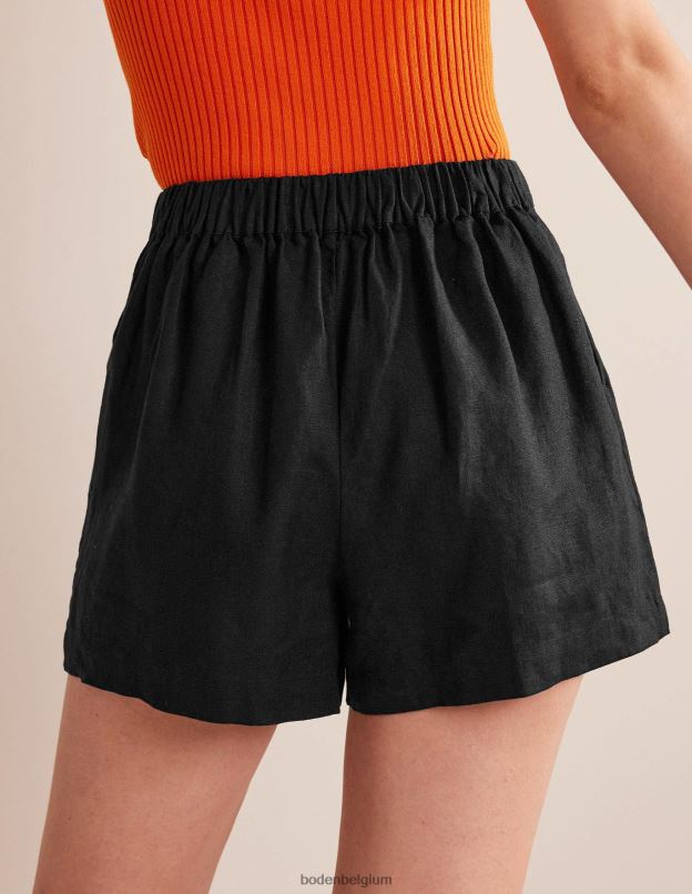 femmes Boden noir short en lin à enfiler vêtements Z42D0612