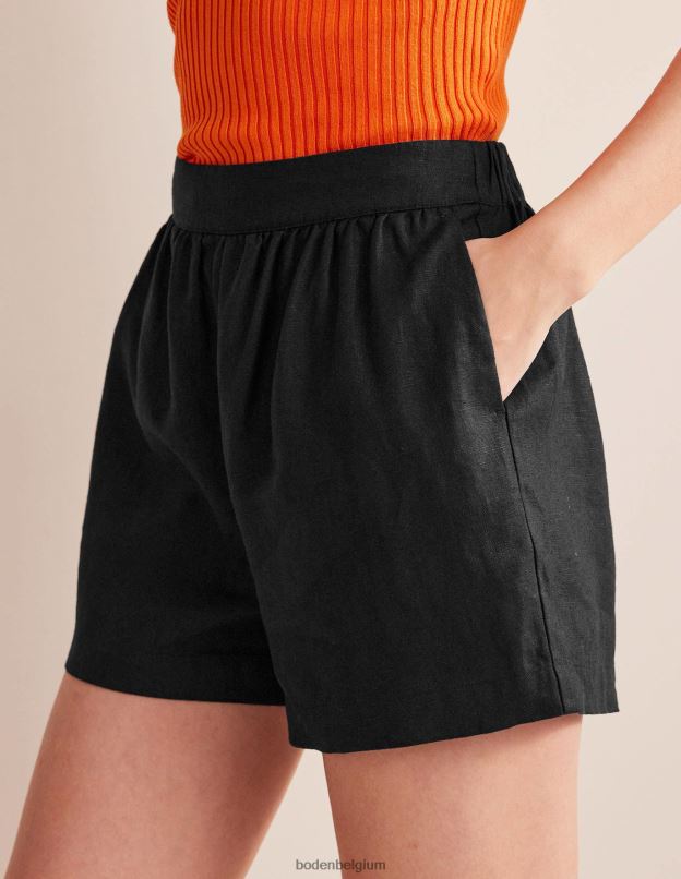 femmes Boden noir short en lin à enfiler vêtements Z42D0612
