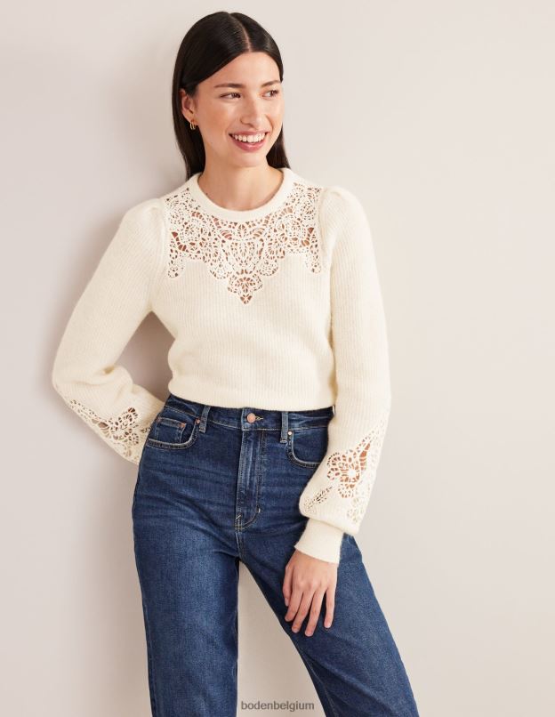 femmes Boden Ivoire pull duveteux à empiècement en dentelle vêtements Z42D01786