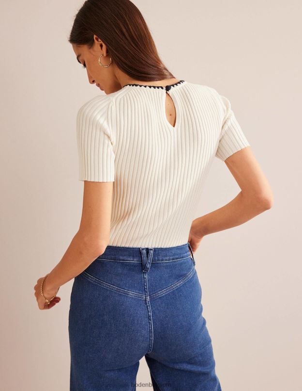 femmes Boden Ivoire t-shirt en maille à finitions en crochet vêtements Z42D0620