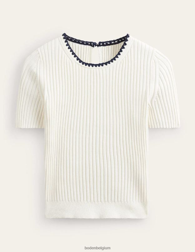 femmes Boden Ivoire t-shirt en maille à finitions en crochet vêtements Z42D0620