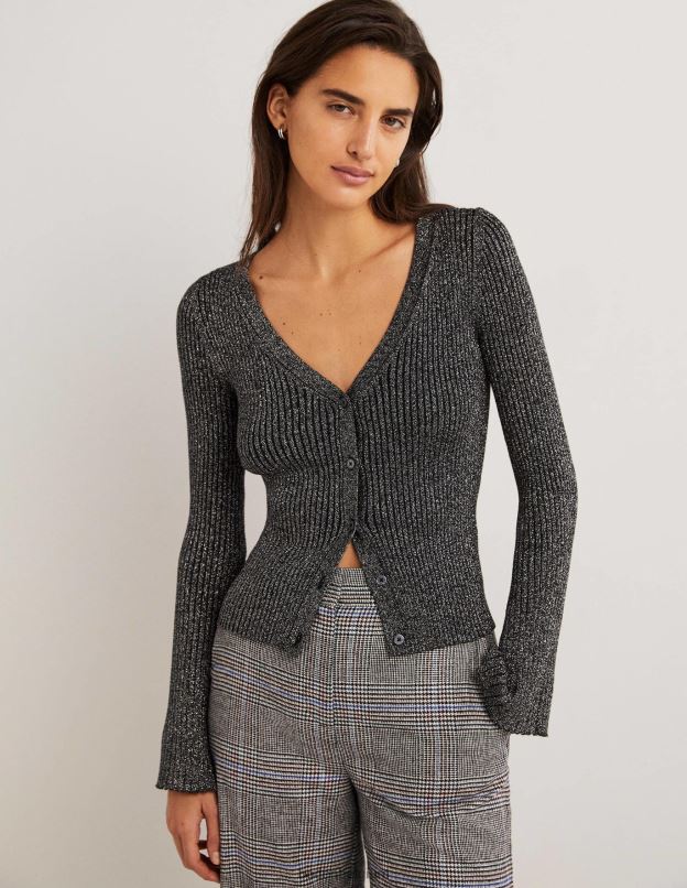 femmes Boden argent et noir cardigan côtelé métallisé vêtements Z42D02019