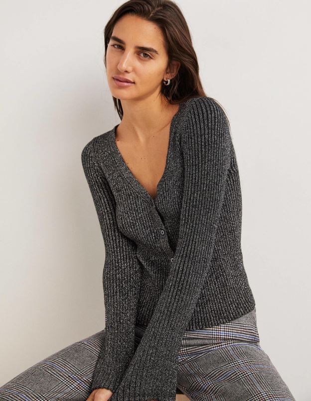 femmes Boden argent et noir cardigan côtelé métallisé vêtements Z42D02019