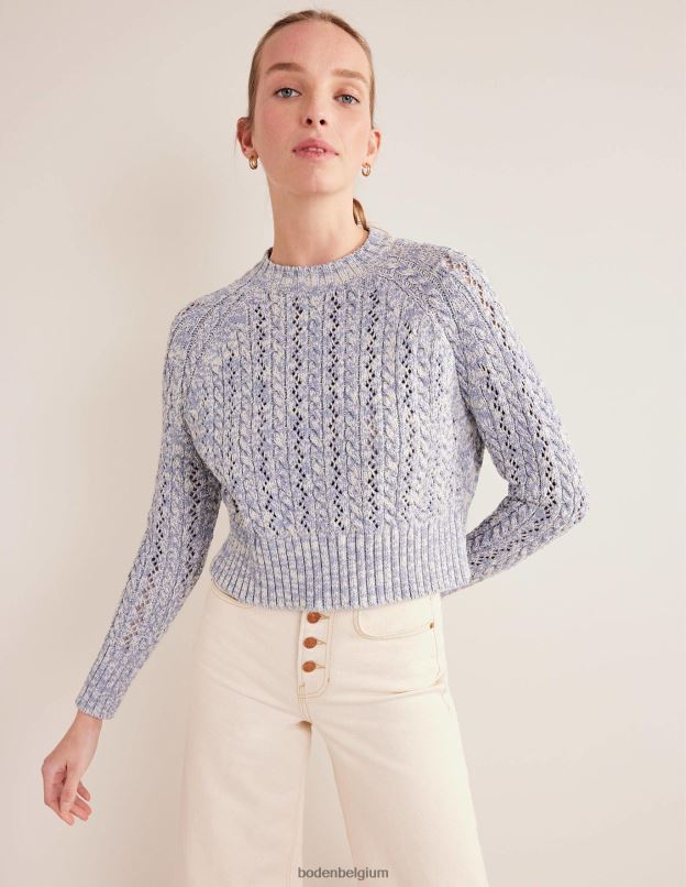 femmes Boden bleu blizzard et ivoire chiné cavalier de câble chiné vêtements Z42D01666