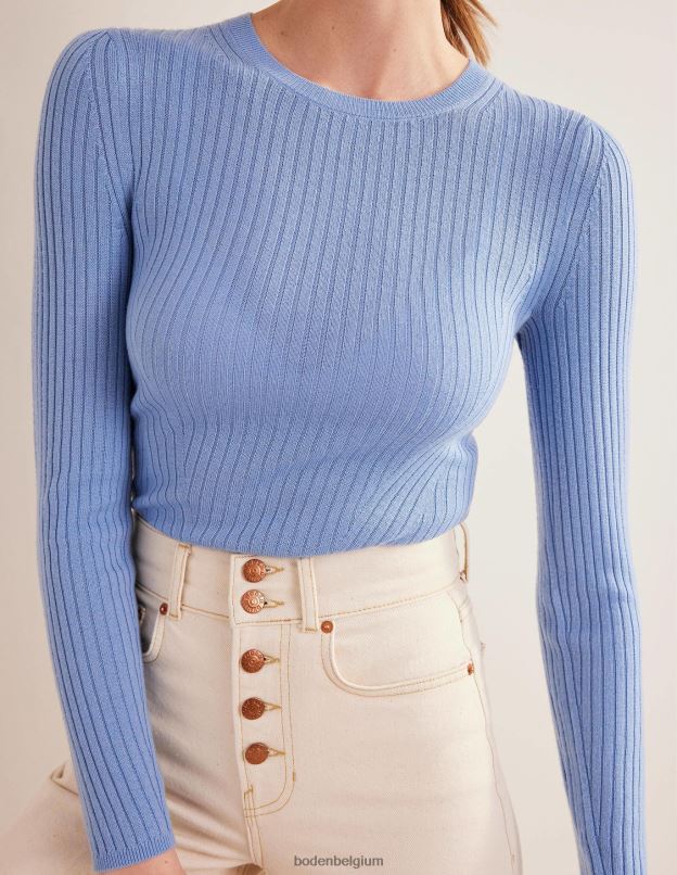 femmes Boden bleu lin pull côtelé en mérinos vêtements Z42D01507