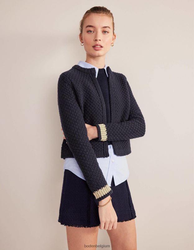 femmes Boden bleu marine et or cardigan en laine épaisse texturée vêtements Z42D01679