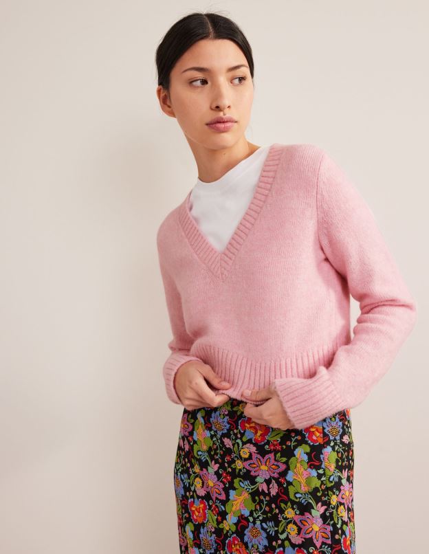 femmes Boden camée rose pull court duveteux à col V vêtements Z42D01743