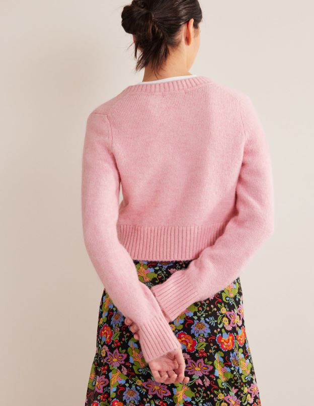 femmes Boden camée rose pull court duveteux à col V vêtements Z42D01743