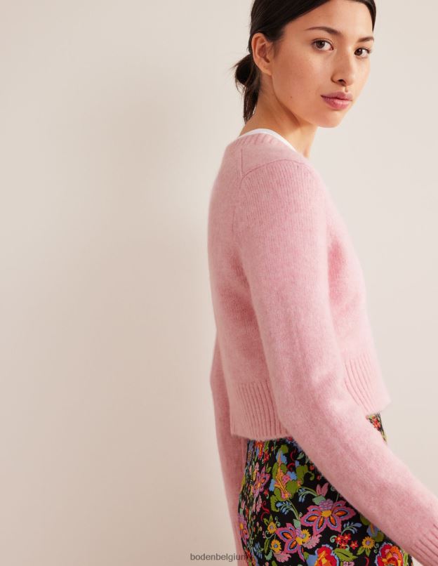 femmes Boden camée rose pull court duveteux à col V vêtements Z42D01743