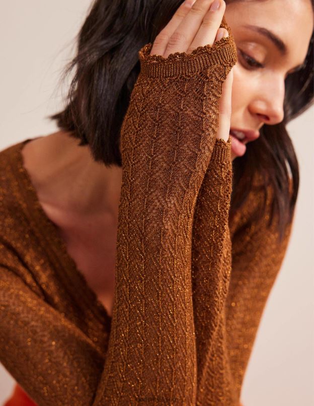 femmes Boden cognac bronze or éclat cardigan court en pointelle vêtements Z42D01788