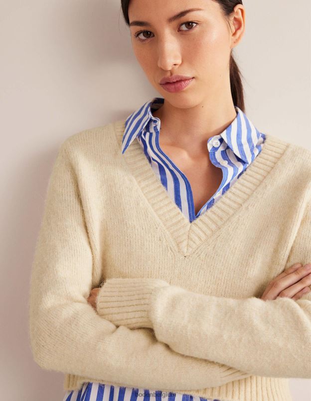 femmes Boden corde pull court duveteux à col V vêtements Z42D02074