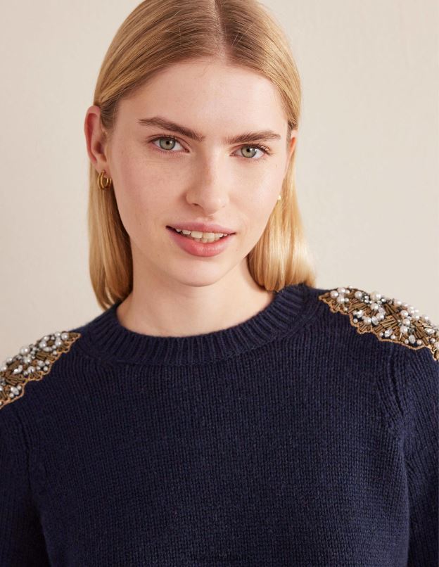 femmes Boden embellissement marine pull orné vêtements Z42D02134