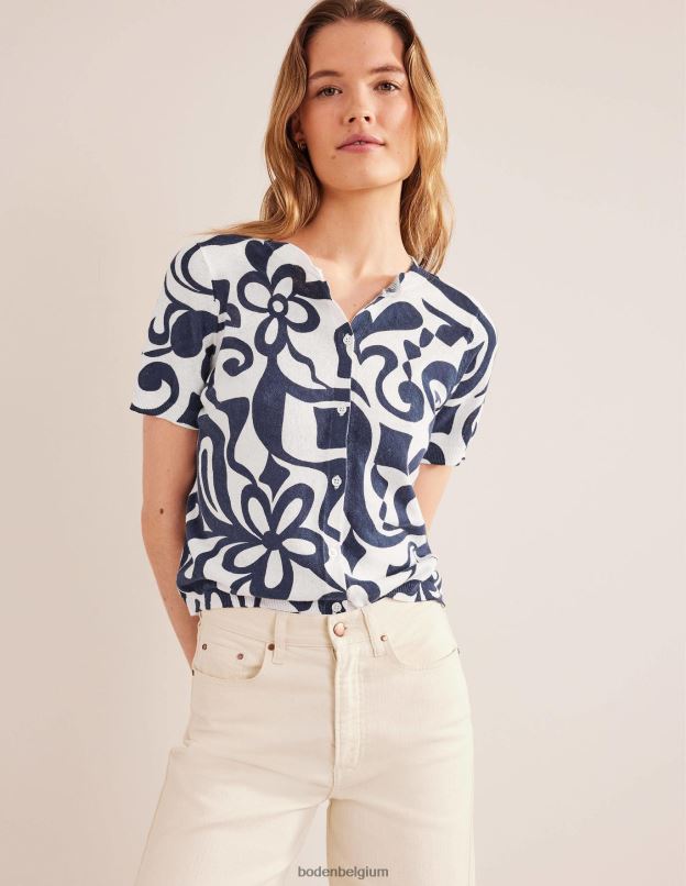 femmes Boden encrier & fleur d'ivoire azur cardigan de plage imprimé vêtements Z42D01284