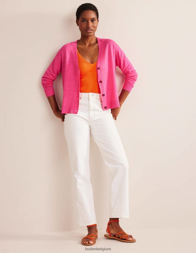 femmes Boden festival rose cardigan en lin à col en V vêtements Z42D02004