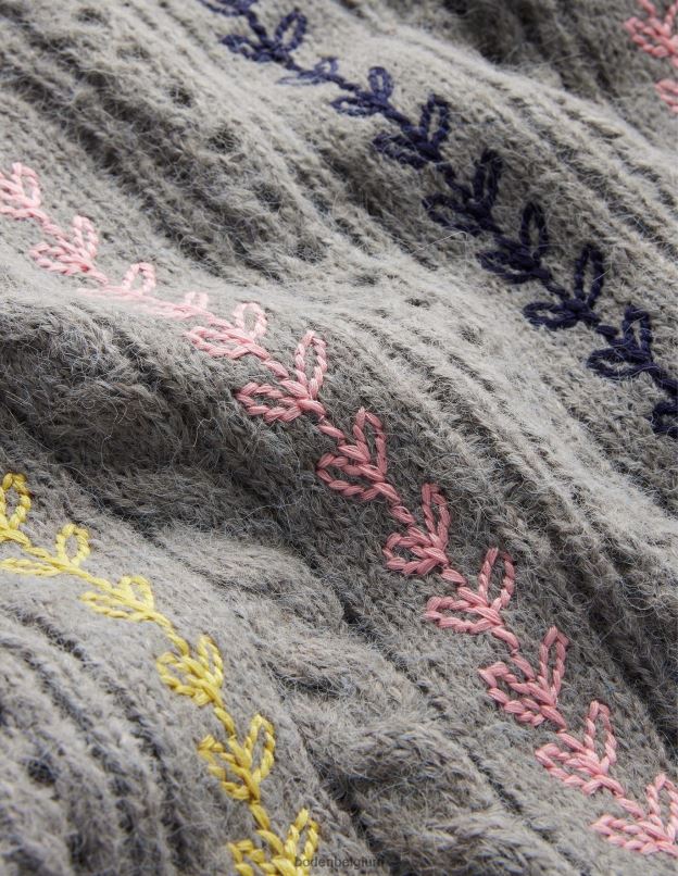 femmes Boden gris mélangé pull pelucheux à broderies torsadées vêtements Z42D01409