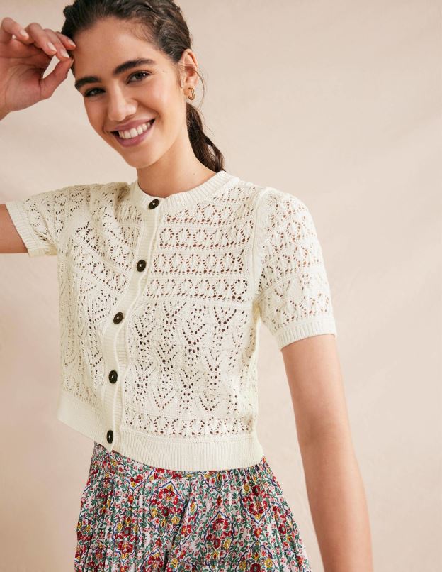 femmes Boden ivoire chaud cardigan à col rond en pointelle vêtements Z42D02106