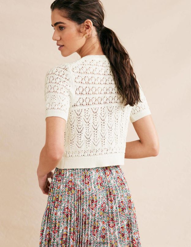 femmes Boden ivoire chaud cardigan à col rond en pointelle vêtements Z42D02106