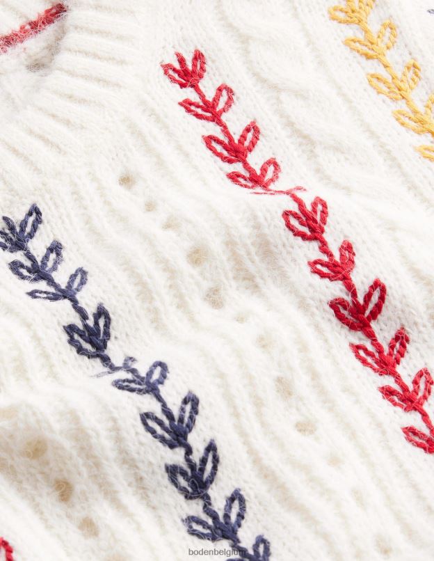 femmes Boden ivoire chaud pull pelucheux à broderies torsadées vêtements Z42D02084