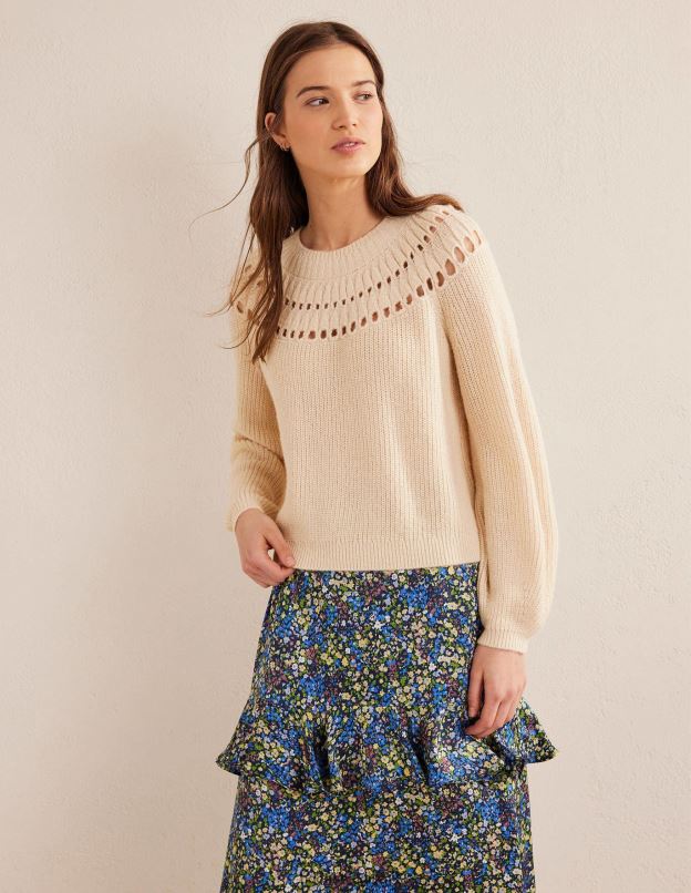 femmes Boden ivoire chiné pull duveteux à volants vêtements Z42D02113