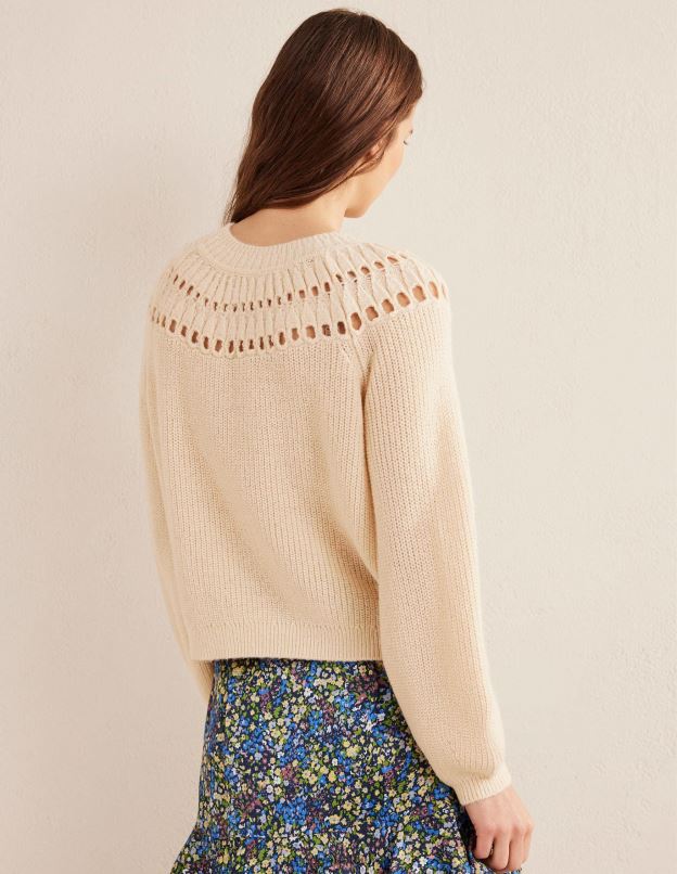 femmes Boden ivoire chiné pull duveteux à volants vêtements Z42D02113