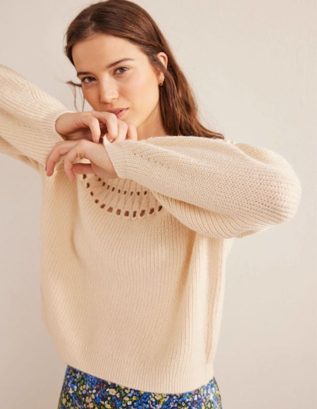 femmes Boden ivoire chiné pull duveteux à volants vêtements Z42D02113