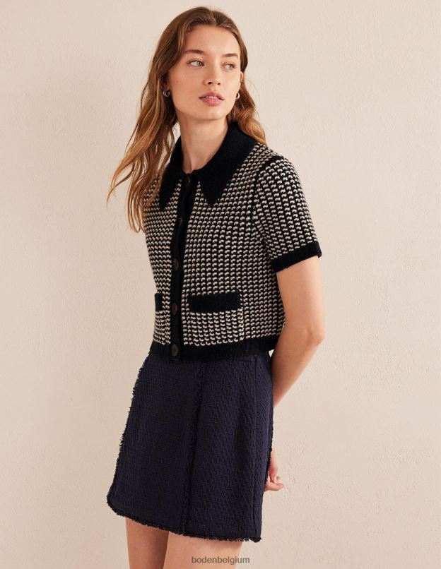femmes Boden jacquard géo bleu marine cardigan court à manches courtes vêtements Z42D01508