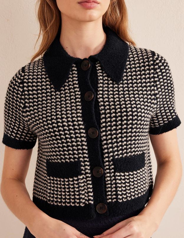 femmes Boden jacquard géo bleu marine cardigan court à manches courtes vêtements Z42D01508