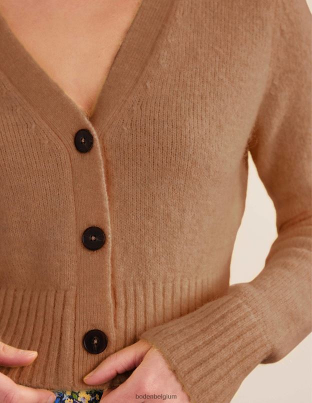 femmes Boden mélange de chameau cardigan court duveteux à col V vêtements Z42D01817