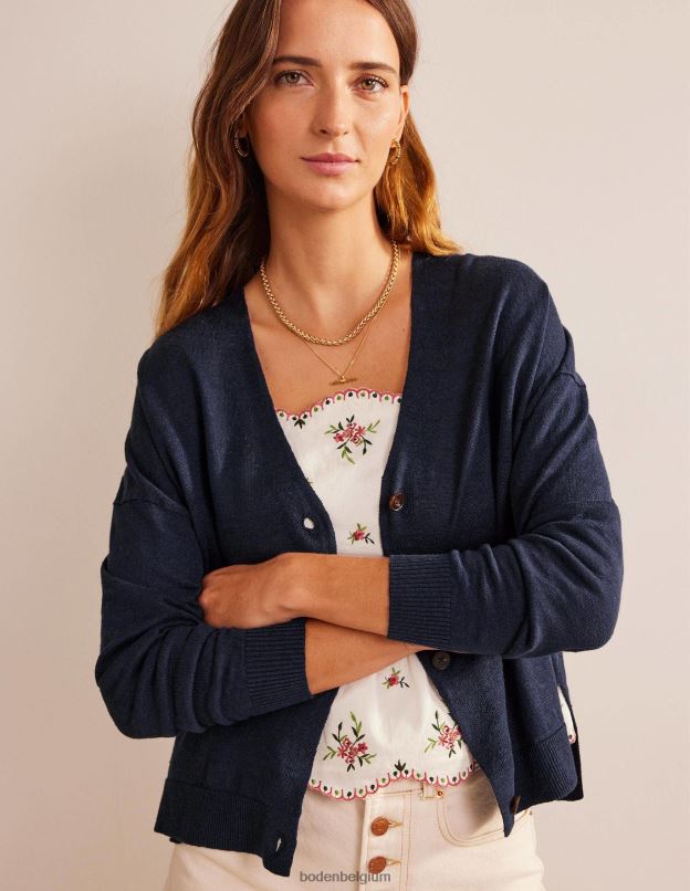femmes Boden marine cardigan en lin à col en V vêtements Z42D01822