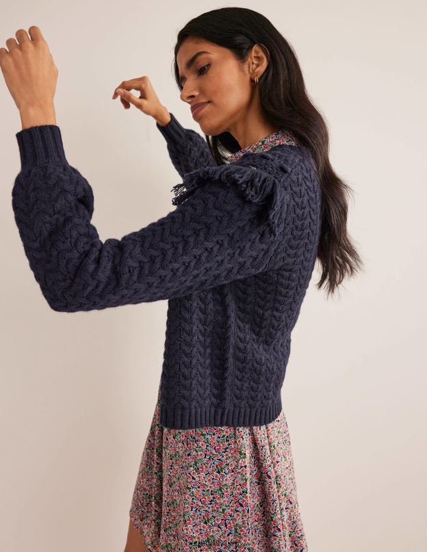 femmes Boden marine cardigan à franges vêtements Z42D01884