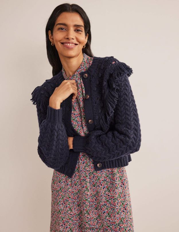 femmes Boden marine cardigan à franges vêtements Z42D01884