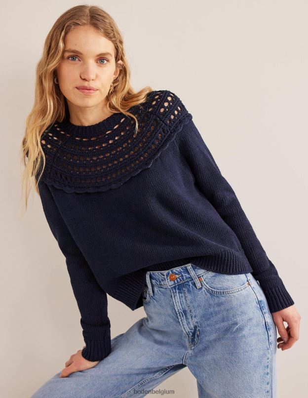 femmes Boden marine pull à empiècement au crochet vêtements Z42D01123