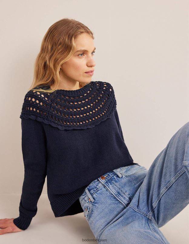 femmes Boden marine pull à empiècement au crochet vêtements Z42D01123