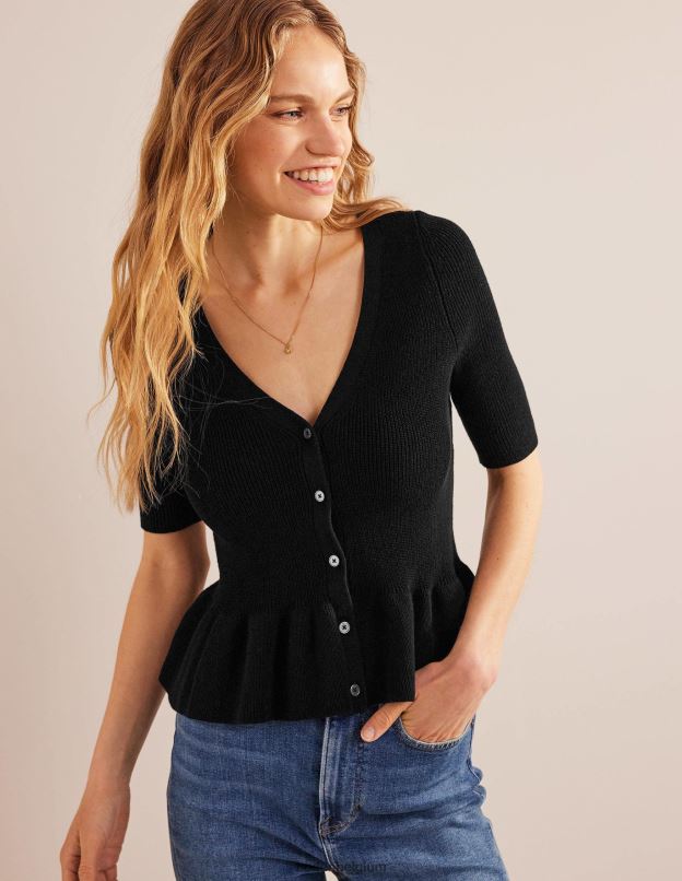 femmes Boden noir cardigan côtelé à basque vêtements Z42D0951